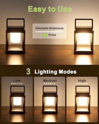 Image of Solar Lanterns Outdoor Table Lamp, Led Lamps for Nightstand, Outdoor Table Lamp for Patio Waterproof, Cordless Battery Operated Lamp, Rechargeable Solar Lantern for Reading Decor Camping