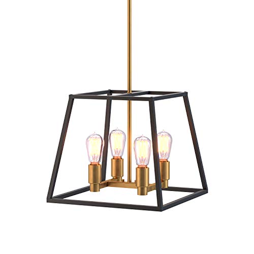 Artika Car15-On Carter Square 4 Pendant Fixture, Kitchen Island Chandelier, With A Steel Black And Gold Finish, 8-Light #TOP1