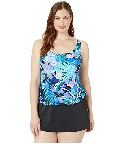 Maxine Of Hollywood Women's Scoop Neck Faux Tankini Swim Dress One Piece Swimsuit, Blue//Secret Garden, 14