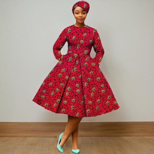 Image of African Dashiki Dresses for Women Party Flower Floral Fashion Culture Vintage+Headwrap 35x45 inch