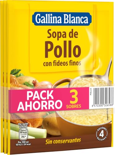 Gallina Blanca Sopa de Pollo con Fideos Finos | Pack 3 Sobres, 71g por sobre