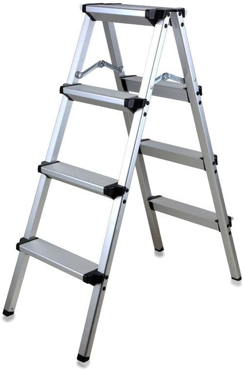 Sunrise Step Ladder Aluminum Folding Step, 4 Steps Stool with Anti-Slip Sturdy and Wide Pedal, Portable Multi-Use Stepladder for Home and Kitchen Use Space Saving, Lightweight Aluminum (4 Steps)