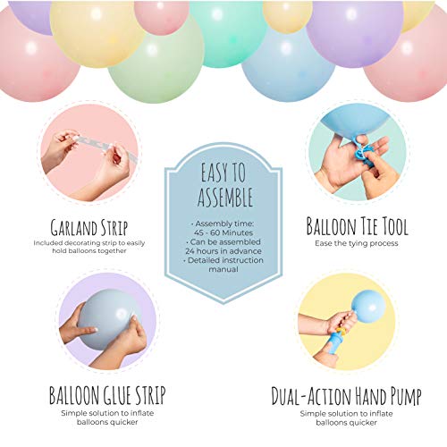 Pastel Balloon Garland Kit - Macaron Balloon Arch Kit for Parties - Small and Large Balloons, Gold Confetti, Mint, Pink Balloons - Balloon Column