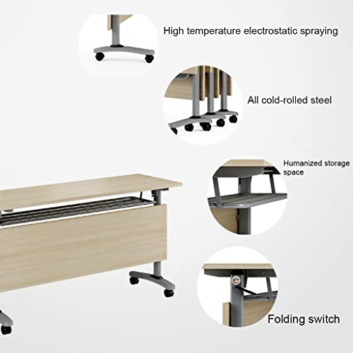 3 Pcs Flip Top Mobile Training Table With Modesty, Modern Rectangular Seminar Training Table, Folding Boardroom Desk (Color : Wood, Size : 140 * 65 * 75Cm) #TOP6
