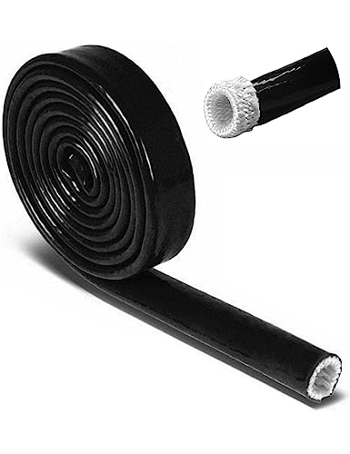 Image of Fuel Line Heat Shield Insulation Heat Shielded Fire Thermo Armor Fire Sleeve Silicone Coated Fiberglass Heat Protection for Automotive Hose Lines & Electrical Wiring-(Black 3 /8 inch ID x5FT)