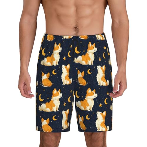 Mens Pajama Pants - Corgi Moon Print Cotton Pajama Shorts for Men Shorts Casual, Pj Bottoms Lounge
