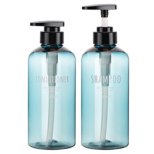 Image of Segbeauty 2-Pack 16.9oz Shower Dispensers, Blue Refillable PET Plastic Bottles for Shampoo, Conditioner, Body Wash, Lotion
