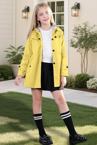 Image of Betusline Girl's Single Breasted Trench Coat Hooded Dress Coat Outerwear, 2-14 Years