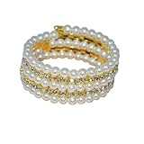 Kysin Chiys Imitition Pearl Stretch Bracelet Multilayer Crystals Rhinestone Pearl Elastic Bangle for Women Girl Wedding Jewelry 1920s Costume - 5 Layer Gold