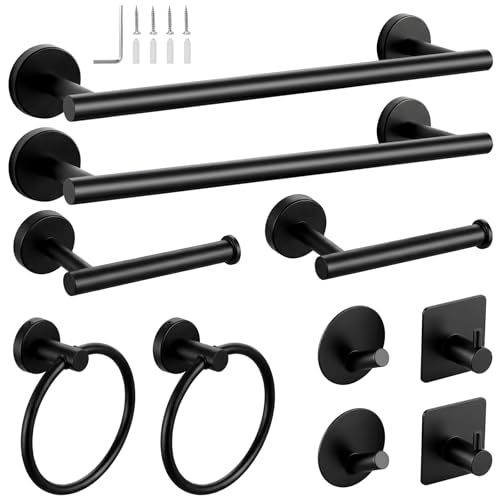 10-Pieces Matte Black Bathroom Accessories Set, 16 Inch Bath Towel