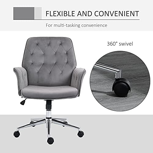 Vinsetto Velvet-Feel Fabric Office Swivel Chair Mid Back Computer Desk Chair with Adjustable Seat, Arm - Deep Grey