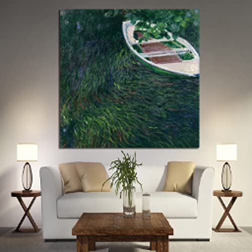 Peinture toile Claude Monet Impression Le Bateau décoration poétique salon 80x80