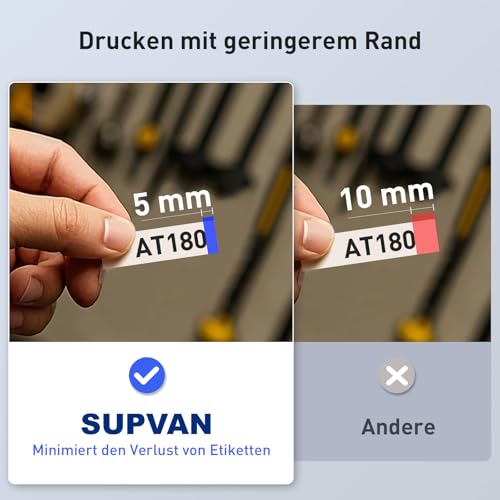 SUPVAN G15M Mini Industrielle Etikettendrucker mit 2 Etiketten, Wiederaufladbares Etikettiergerät mit QWERTZ Für 6-15 mm Thermoetiketten & Schrumpfschläuche, Label Printer für Fabrik, Außenbereich