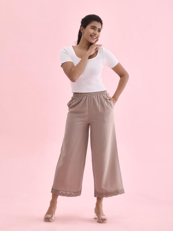 Image of GO COLORS Soft Linen Wide Pant Full Length for Women| Breathable, Mid Rise