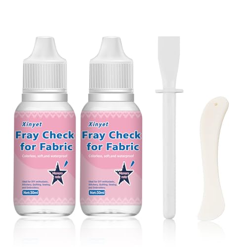Xinyet 60ml Fray Stop for Fabric Fray Check for Fabric Clear Dried Clear Soft Flexible with Brush Wooden Scraper Prevent Fraying and Edge Sealing Suit for Embroidery Quilting Stitchery