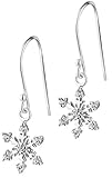 Sterling Silver CZ Simulated Diamond Snowflake Dangle Earrings for Women