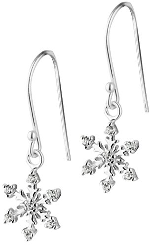 Sterling Silver CZ Simulated Diamond Snowflake Dangle Earrings for Women