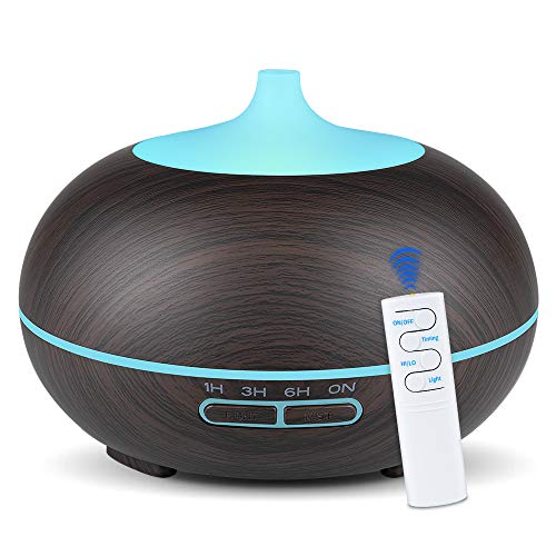 Depnee Essential Oil diffuser, 550ml Humidifier with Remote Control, Timer, Waterless Auto Shut-off and 7 LED Light Colors for Home Bedroom Office Yoga Spa – Dark Wood Grain