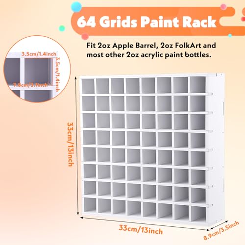 Image of 64 Grids Craft Paint Storage Organizer, Wall-mountable Paints Holder, Stackable Paint Bottle Rack Stand for 2oz Acrylic Craft Paints