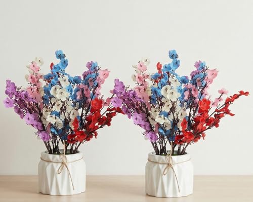 Image of Dekorly Artificial Lavender Plant in White Pot, 18cm - Realistic Faux Flower Arrangement for Home & Office Decor (Set of 1) (2, Baby Breath)