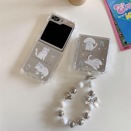 Coque Samsung Z Flip 5 chat chien avec bracelet papillon et miroir argenté - 3