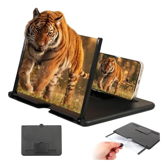2026 Upgraded Big Screen Phone Magnifier,3D HD Screen Amplifier with Foldable Stand, Portable Mobile Phone Magnifier Projector for Movies & Gaming, Universal Compatible with All Smartphones (12in)