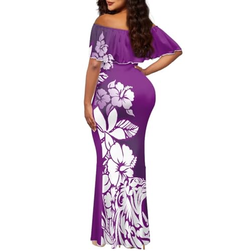 Image of Polynesian for Women S-7XL Off Shoulder Maxi Dress Hawaiian Summer Dresses