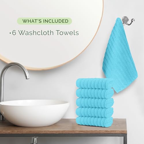 Image of Elegant Comfort 100% Turkish Cotton Corduroy Ribbed Luxury Washcloths 6 Pack Soft 13 x 13 Inch - Higly Absorbent, Durable, Quick Dry, Spa Premium Hotel Quality for Bathroom or Travel, Aqua
