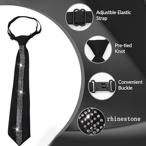 Elegant Women's Adjustable Pre Tied Black Necktie with Rhinestones Embellishments for Formal Event and Casual Wear4