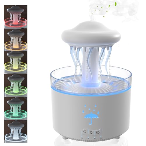 Humidificador, Difusor Medusa Giratorio 7 Colores con Efecto Gota de Lluvia, 300ML Difusor Aroma Humidificador Pequeño con Mando y Temporizador, Regalo Divertido para Casa,Dormitorio
