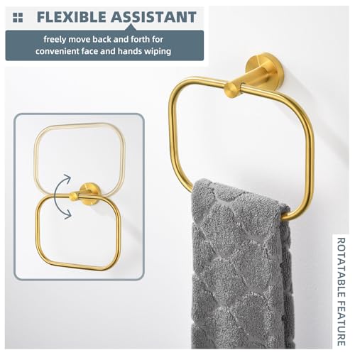 Image of Angle Simple Towel Ring Brushed Dark Gold, Swivel Towel Holder, 7.87 Inches | SUS304 Stainless Steel, for Bathroom, Screw Wall Mount