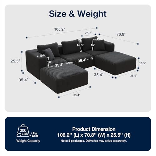 Image of Avenco 106-inch U-Shaped Modular Sectional Sofa Couch with 2 Ottomans