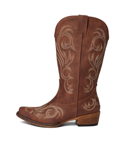 Image of ROPER Womens Riley Embroidered Snip Toe Casual Boots Mid Calf Low Heel 1-2 inch