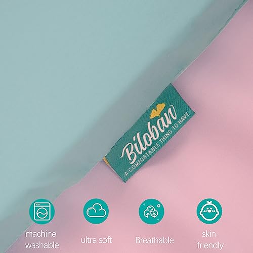 Biloban Pack and Play Sheets Fitted, 2 Pack Pack and Play Sheet Fits for Graco Pack n Play Mattress, Neutral Playard Sheets for Baby Boys and Girl, Pink & Aqua, 38”X 26”