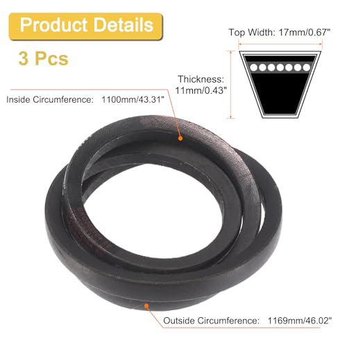 Image of uxcell 3 Pack B43 1 /4 Classic Wrapped V-Belt, 46 inch Outside Circumference, Black, Timing Belt, Industrial V-Belts, V-Belt, For Pumps, Fans, Compressors, Agricultural Equipment, Vehicle Systems