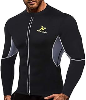 NINGMI Men Long Sleeve Sweat Sauna Shirt Neoprene WeightLoss Workout Body Shaper Jacket