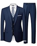 YND Men's Slim Fit 2 Button 3 Piece Suit Set, Blazer Jacket Vest Pants and Tie, Solid Wedding Dress Tux and Trousers Deep Blue
