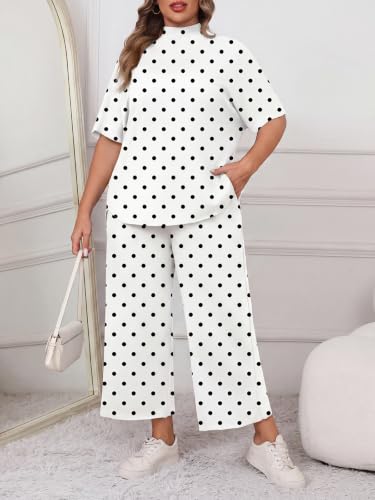 Image of Women's Plus Size 2 Piece Outfits Batwing Sleeve Top Wide Leg Lounge Set | Crew neck top, Cozy 2 piece lounge set, Casual