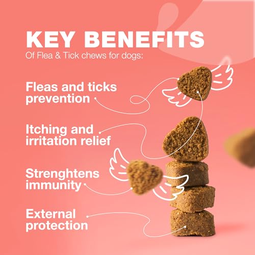 Flea and Tick Prevention for Dogs Chewables - Dog Flea Treatment Chews - Flea and Tick Chewables for Dogs - Dog Flea & Tick Control Soft Treats - Natural Prevention - Dog Immune Support Supplement