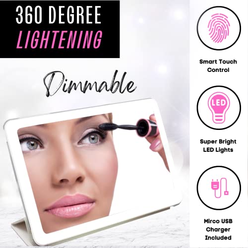 Onyx Professional Portable Led Makeup Mirror With Lights – Handheld Or Stand Up Mirror - Folding, Dimmable, Rechargeable, Distortion Free Cosmetic Mirror - Must Have Travel Accessory For Women #TOP2