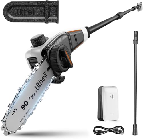 Litheli 20V Pole Saw Battery Powered for Tree Trimming, 8'' Electric Cordless Pole Chain Saw with...