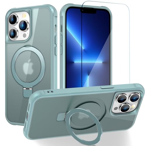 BAISRKE Designed for iPhone 13 Pro Case with Magnetic Invisible O-Ring Stand [Compatible with MagSafe] [with Screen Protector] Matte Translucent Case for iPhone 13 Pro 6.1", Teal Green by BAISRKE - Used condition - US$11.08