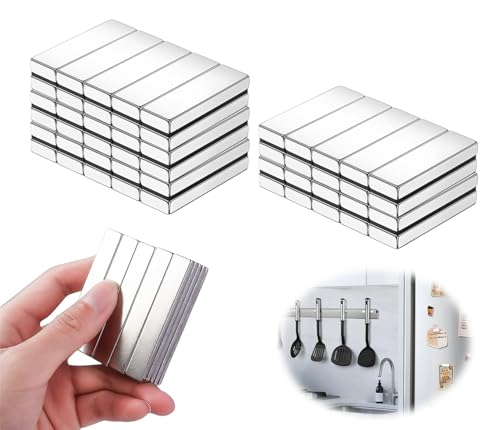 50 Pcs Strong Neodymium Bar Magnets, 10 x 5 x 2 mm Flat Rare Earth Magnet Adhesive Magnet Strips for Fridge Small Strong Magnets for Crafts Kitchen DIY Tool Office Locker Iron Shelf and Whiteboard