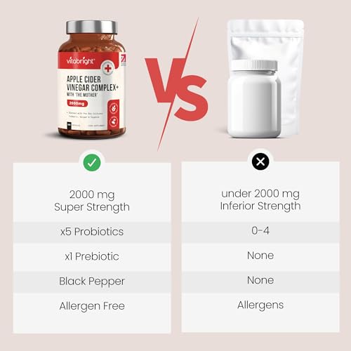 Apple Cider Vinegar with Mother 2000mg | 2 Month Supply | 180 Apple Cider Vinegar Capsules | ACV & Probiotics & Cayenne Pepper Capsules | Keto Tablets Alternative to Gummies | VitaBright ACV Complex - Image 3