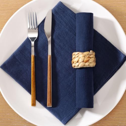 Image of MLMC 8 Pack Navy Blue Cloth Napkins Rustic Washable Cotton Linen Napkins Set of 8 17 inchx17 inch Reusable Dinner Napkins Cloth for Wedding Party Events Everyday Use Decor