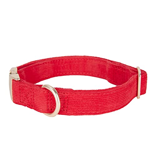 YUDOTE Ultraweiches Hundehalsband natürliche Baumwolle Cord für Kleine Hunde mit empfindlicher Haut,Rot