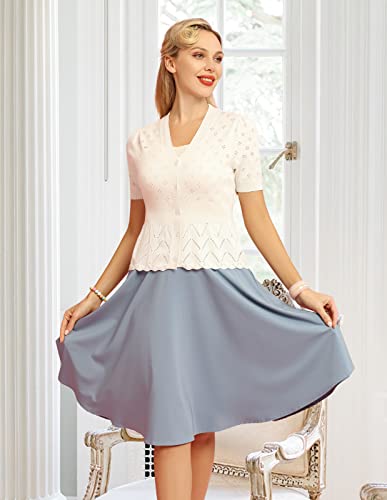 Women's White Short Sleeve Ruffle Bolero Shrug Sweaters Tops For Dress V-Neck Button Down Cropped Cardigans Ivory L #TOP7