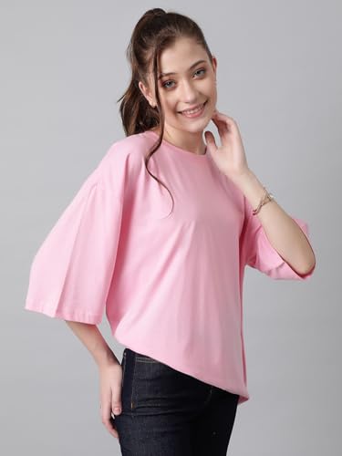 Image of KOTTY Women's Cotton Blend Solid Oversized T-Shirts