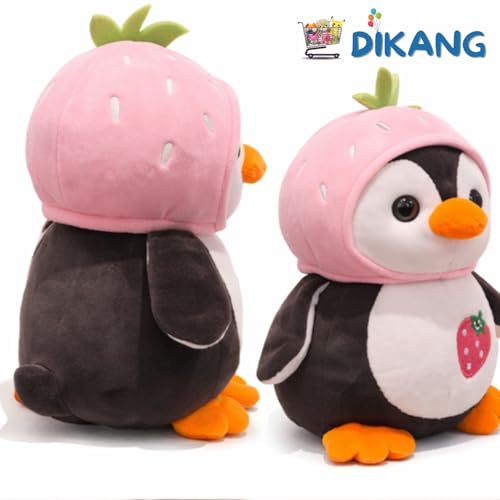 Image of DIKANG Penguin with Cap Soft Toys for Girls and Boys | Pink Strawberry Cap Penguin Plushie Stuffed Animal Toys | Soft Toy for Kids | Gifts for Woman, Amazing Birthday Gift for Kids - 25 cm
