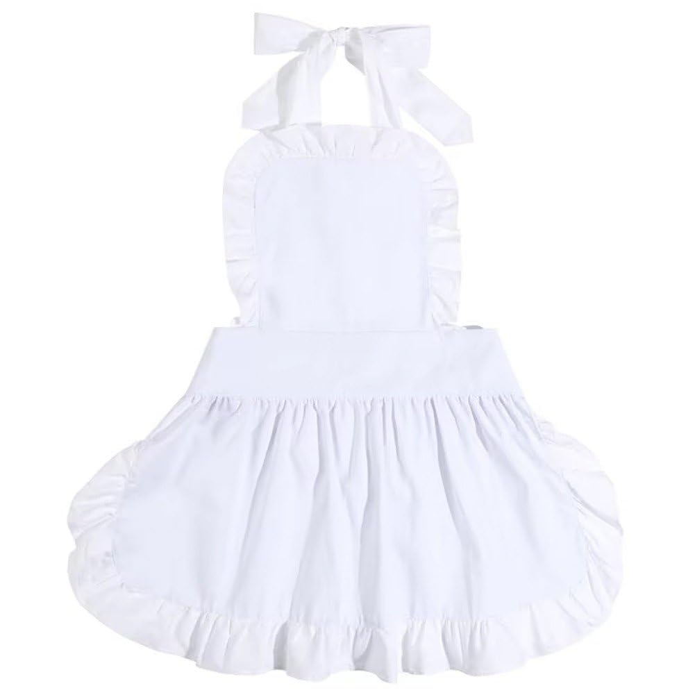Delantal con volantes vintage de sirvienta con tirantes ajustables para mujer